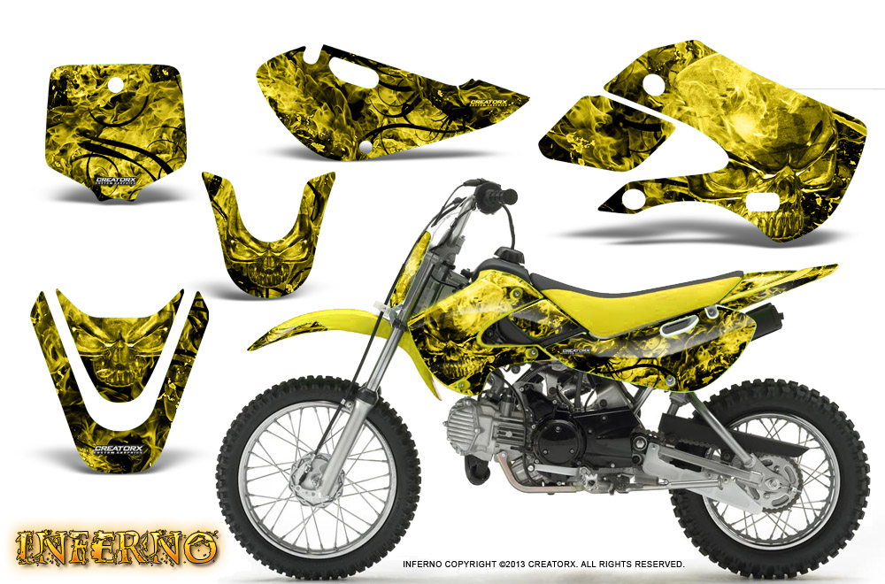 Kawasaki KLX110 KX65 Graphics Kit Inferno Yellow